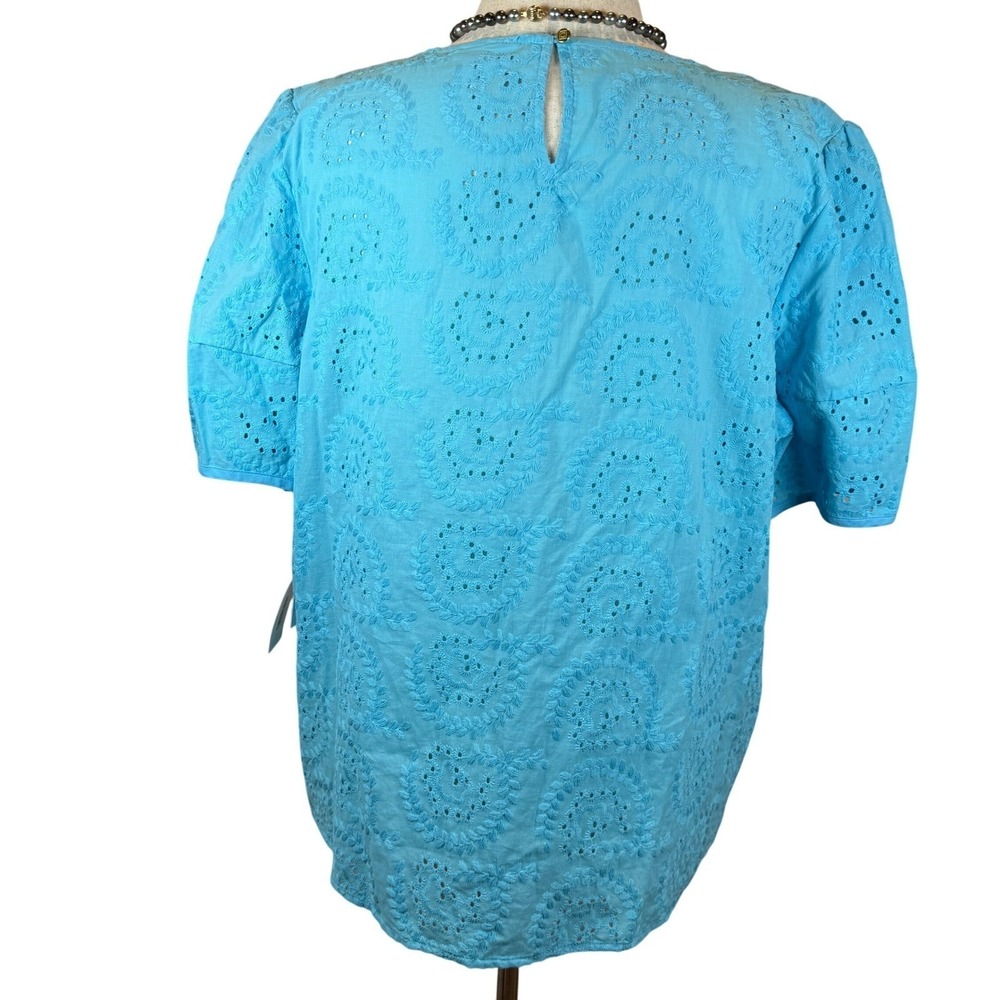 NWT Calypso Blue Eyelet Embroidered Blouse Women's PXL Puff Sleeve Cotton Spring - Picture 5 of 7